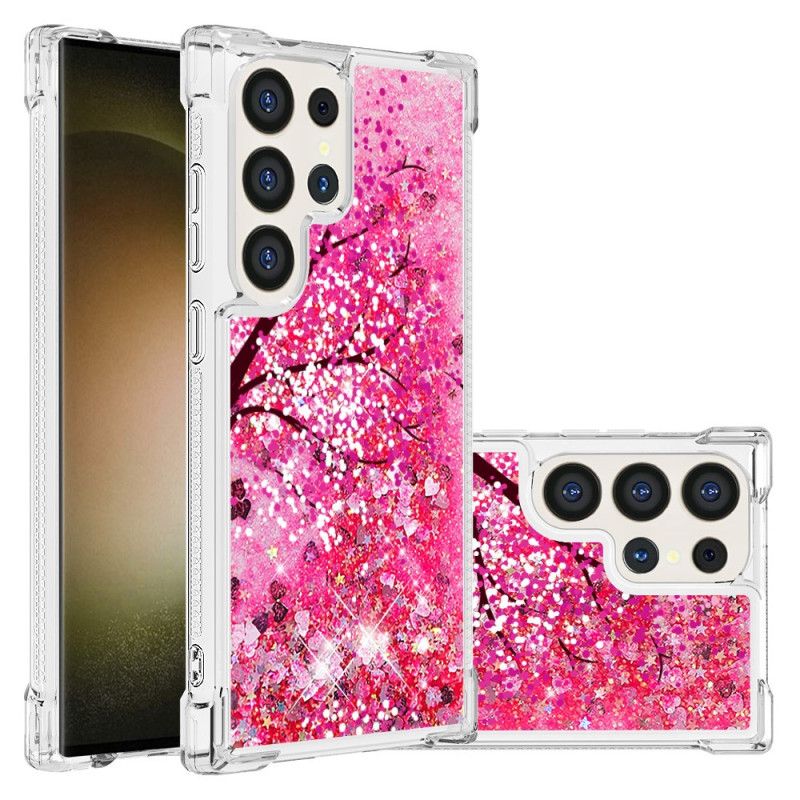 Etui Samsung Galaxy S24 Ultra 5g Cekiny Z Kwiatami Wiśni Etui Ochronne