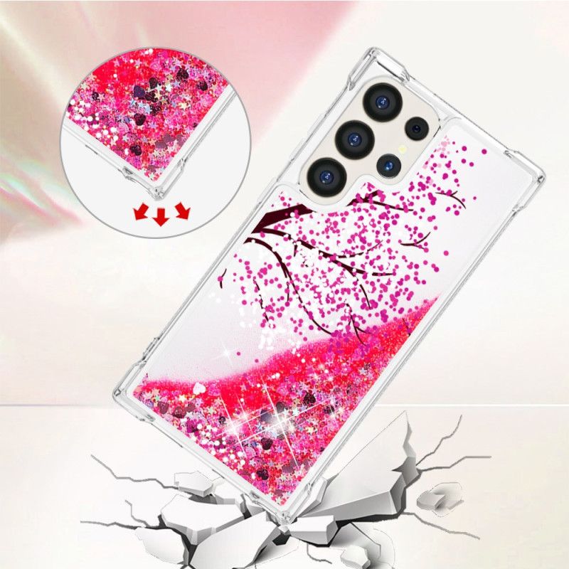 Etui Samsung Galaxy S24 Ultra 5g Cekiny Z Kwiatami Wiśni Etui Ochronne