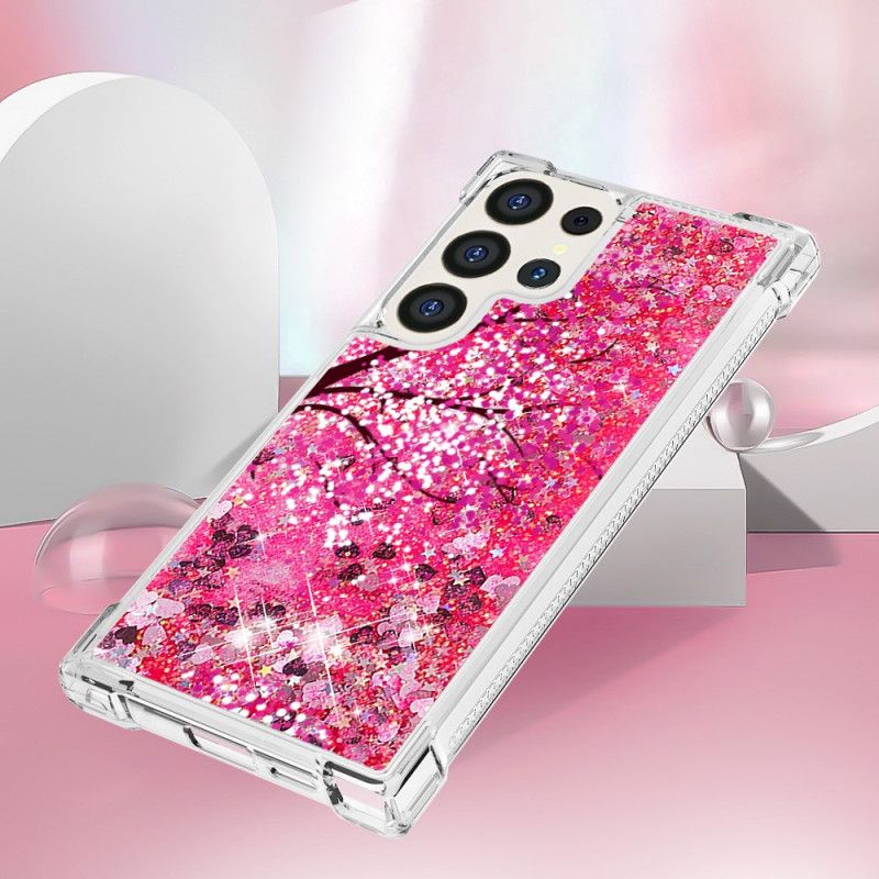 Etui Samsung Galaxy S24 Ultra 5g Cekiny Z Kwiatami Wiśni Etui Ochronne