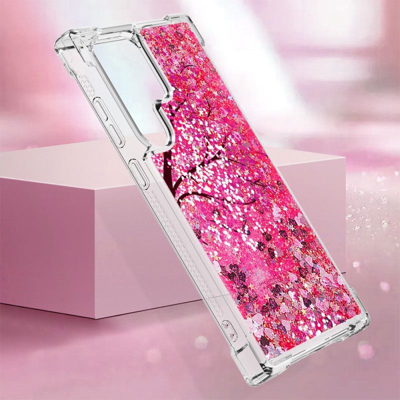 Etui Samsung Galaxy S24 Ultra 5g Cekiny Z Kwiatami Wiśni Etui Ochronne
