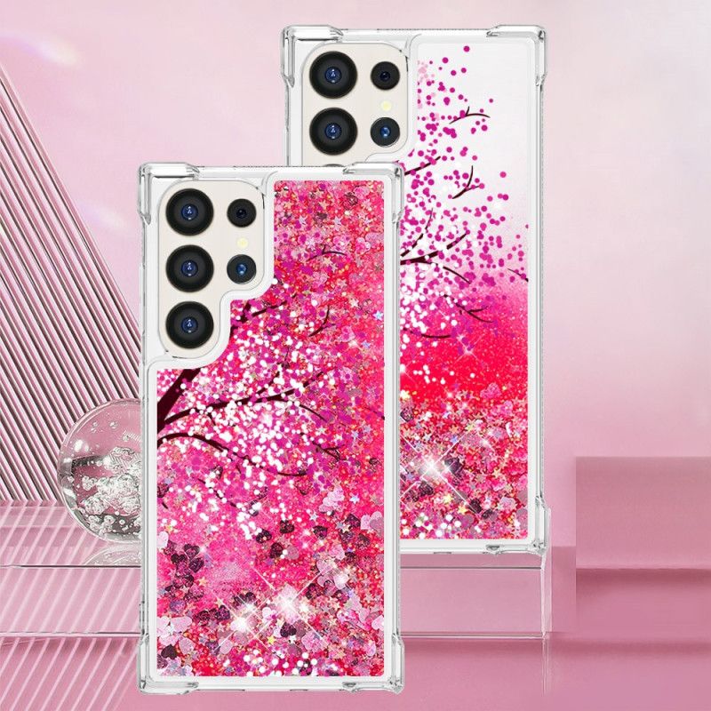 Etui Samsung Galaxy S24 Ultra 5g Cekiny Z Kwiatami Wiśni Etui Ochronne