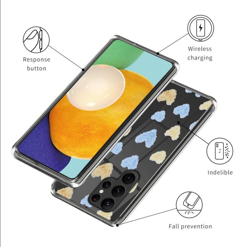 Etui Samsung Galaxy S24 Ultra 5g Żółte I Niebieskie Serca Etui Ochronne