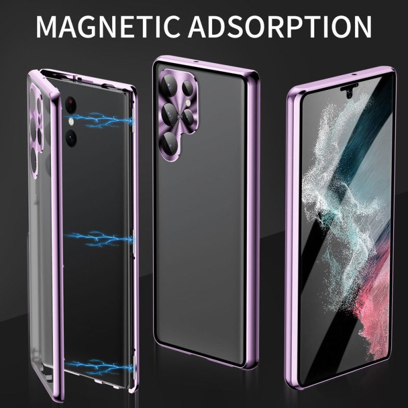 Futerały Samsung Galaxy S24 Ultra 5g Etui Na Telefon Rama Magnetyczna Z Metalu I Hartowanego Szkła Z Przodu I Z Tyłu