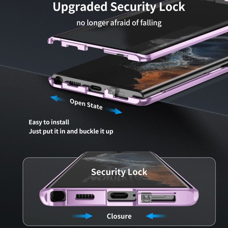 Futerały Samsung Galaxy S24 Ultra 5g Etui Na Telefon Rama Magnetyczna Z Metalu I Hartowanego Szkła Z Przodu I Z Tyłu