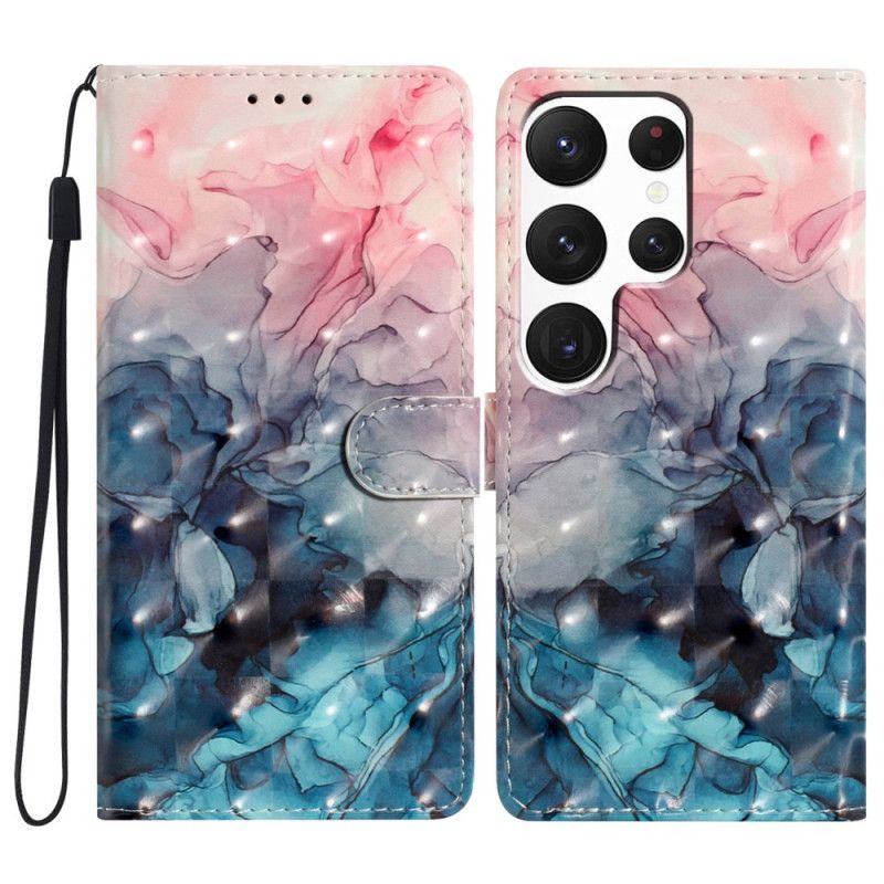 Obudowa Samsung Galaxy S24 Ultra 5g Etui Na Telefon Różowy I Niebieski Marmur Z Paskiem