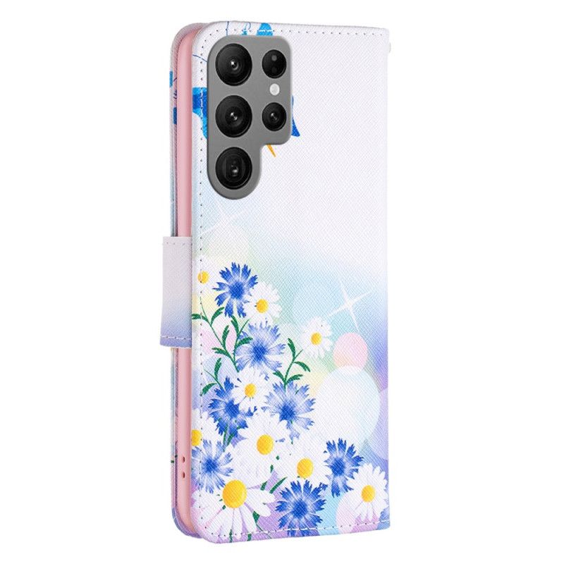 Skórzany Futerał Samsung Galaxy S24 Ultra 5g Etui Na Telefon Akwarela Motyle