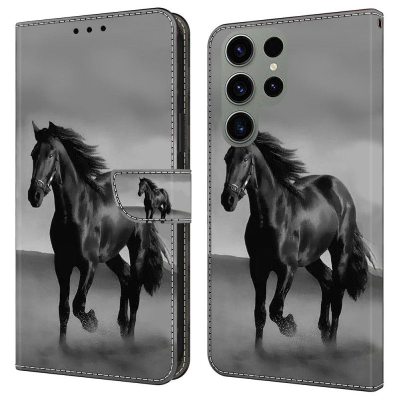 Skórzany Futerał Samsung Galaxy S24 Ultra 5g Etui Na Telefon CZarny Koń