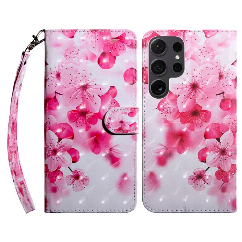 Skórzany Futerał Samsung Galaxy S24 Ultra 5g Etui Na Telefon CZerwone Kwiaty Z Paskiem