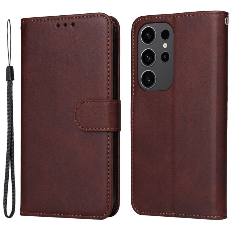 Skórzany Futerał Samsung Galaxy S24 Ultra 5g Etui Na Telefon Gładki Z Paskiem