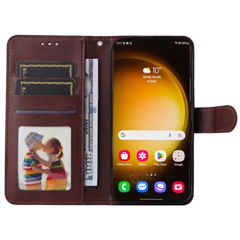 Skórzany Futerał Samsung Galaxy S24 Ultra 5g Etui Na Telefon Gładki Z Paskiem