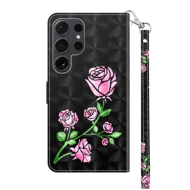 Skórzany Futerał Samsung Galaxy S24 Ultra 5g Etui Na Telefon Kwiaty Róży Z Paskiem