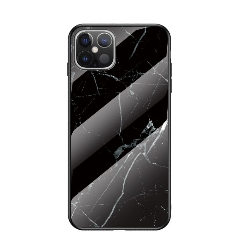 Etui iPhone 12 Pro Max Biały Czarny Szkło Hartowane W Kolorze Marmuru