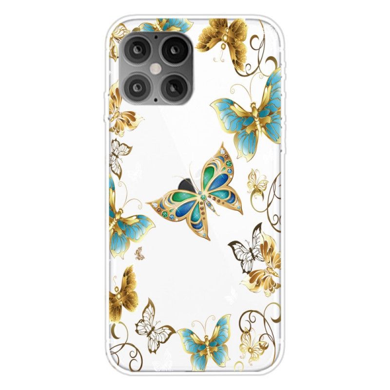 Etui iPhone 12 Pro Max Złoty Ciemnoniebieski Motyle Etui Ochronne