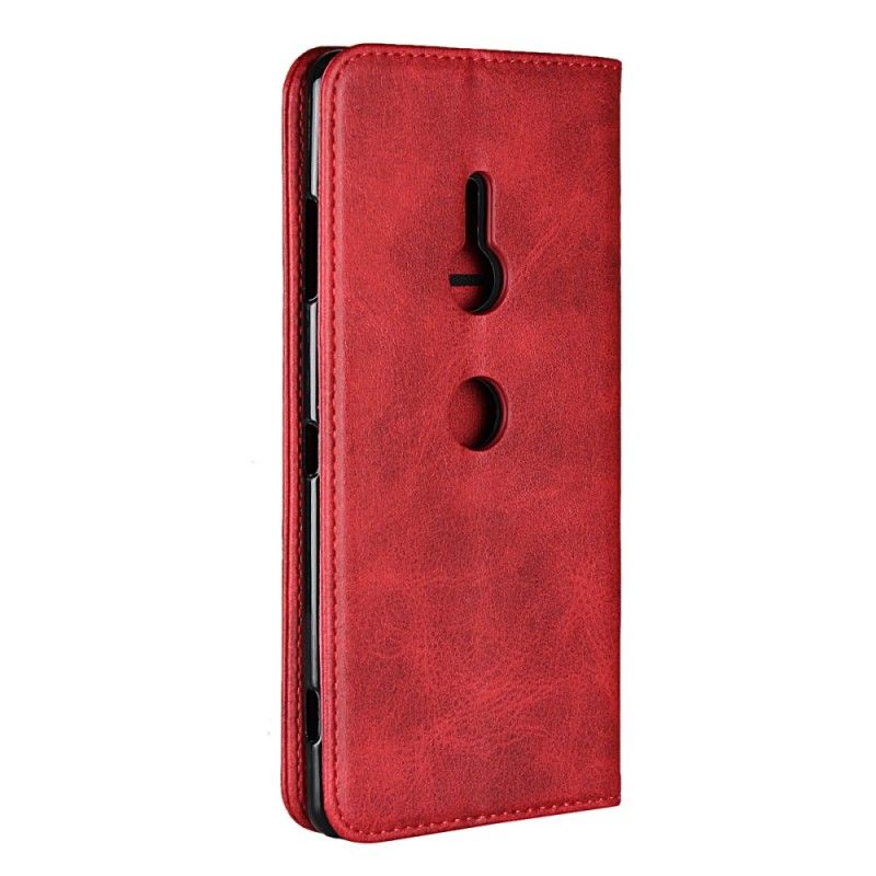 Flip Kotelot Sony Xperia XZ3 Czerwony Czarny Efekt Skóry Etui Ochronne