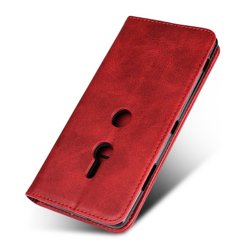 Flip Kotelot Sony Xperia XZ3 Czerwony Czarny Efekt Skóry Etui Ochronne