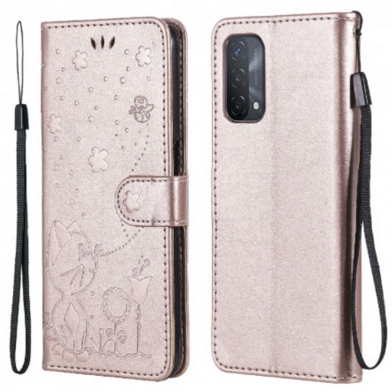 Etui Folio Do Oppo A54 5g / A74 5g Kot I Pszczoła Stringi