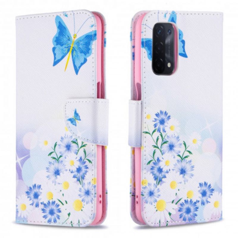 Etui Folio Oppo A54 5g / A74 5g Malowane Motyle I Kwiaty Etui Ochronne