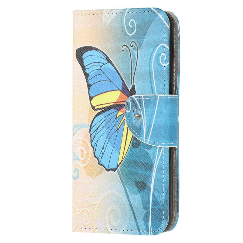 Etui Folio Huawei Y5p Fioletowy Jasnoniebieski Motyle I Kwiaty 2 Etui Ochronne