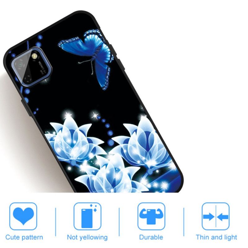 Etui Huawei Y5p Motyle I Niebieskie Kwiaty