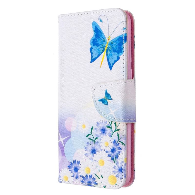 Obudowa Huawei Y5p Jasnoniebieski Magenta Malowane Motyle I Kwiaty