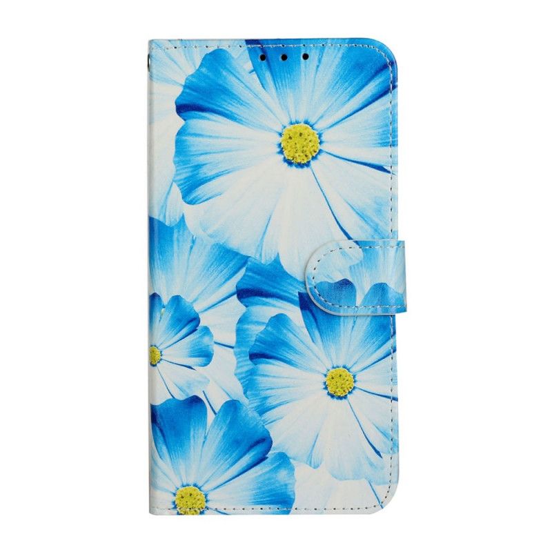 Skórzany Futerał Huawei Y5p Jasnoniebieski Czarny Etui na Telefon Miriady Kwiatów