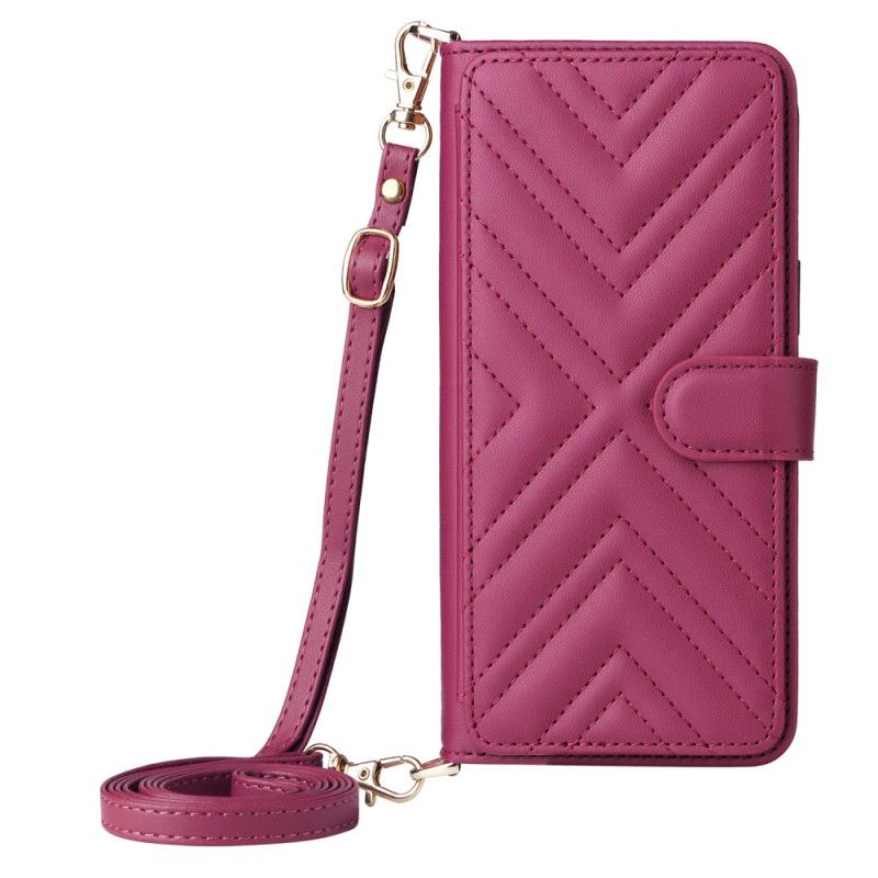 Etui Folio Vivo V50 Lite 5g Pikowane Z Paskiem Na Ramię I Smyczą Etui Ochronne