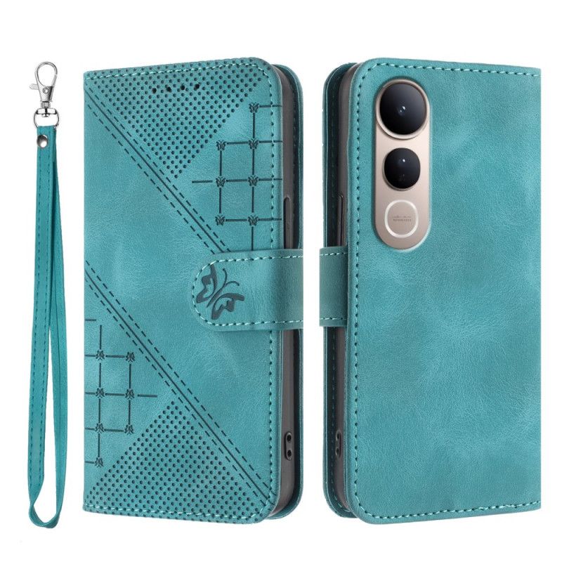 Skórzany Futerał Vivo V50 Lite 5g Etui Na Telefon Geometryczny Wzór Paska