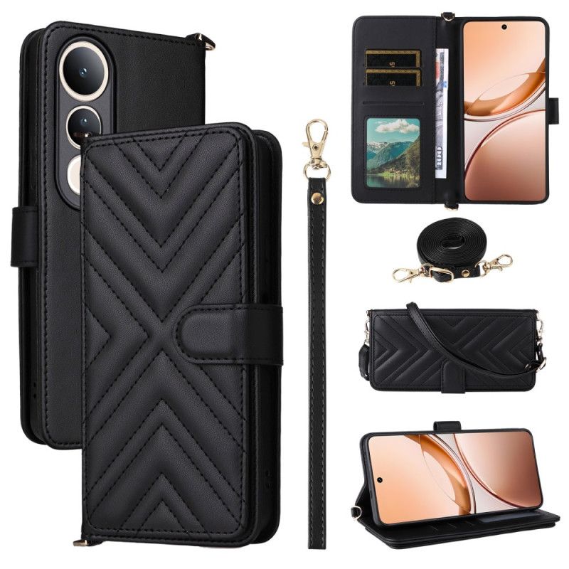 Skórzany Futerał Vivo V50 Lite 5g Etui Na Telefon Pikowane Ze Smyczą I Paskiem Na Ramię