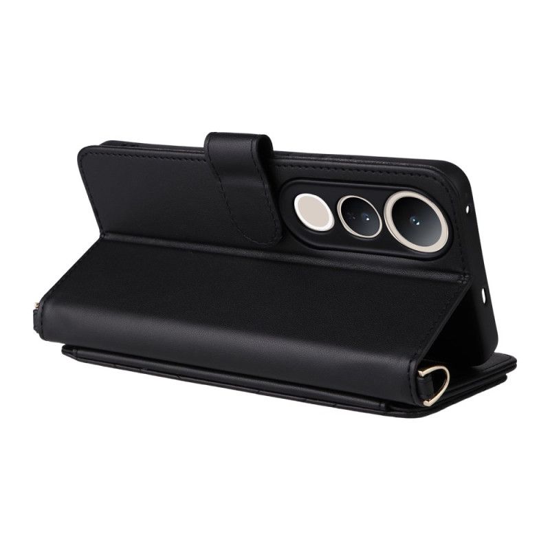 Skórzany Futerał Vivo V50 Lite 5g Etui Na Telefon Pikowane Ze Smyczą I Paskiem Na Ramię