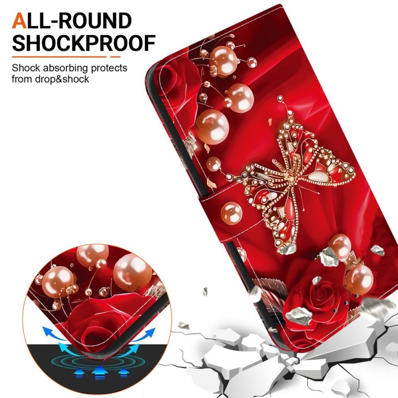 Etui Folio Oneplus Nord 5 CZerwone Motyle Etui Ochronne