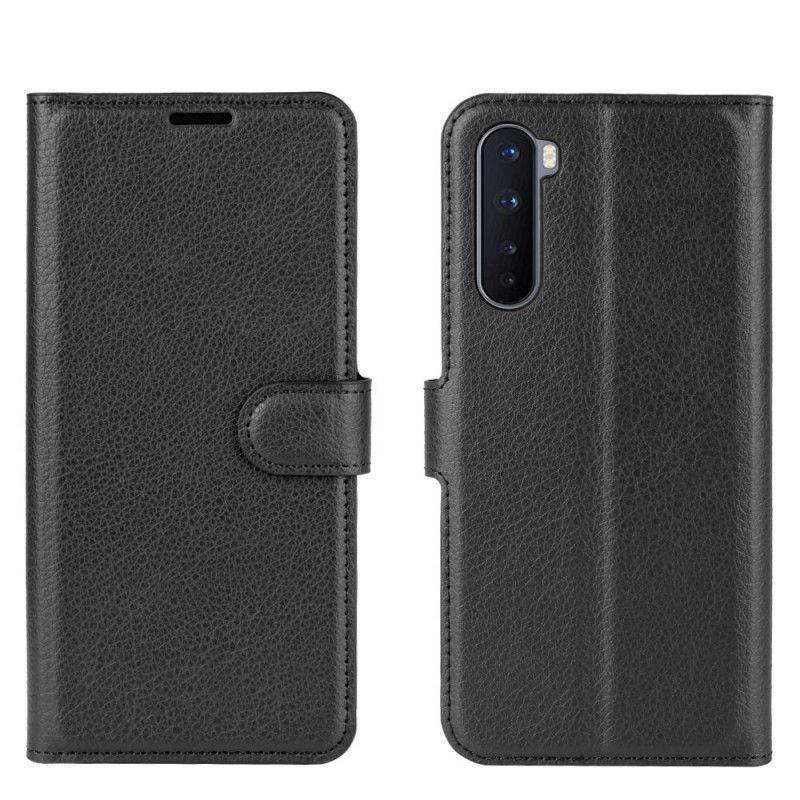 Skórzany Futerał OnePlus Nord Biały Czarny Etui na Telefon Klasyczny Efekt Liczi