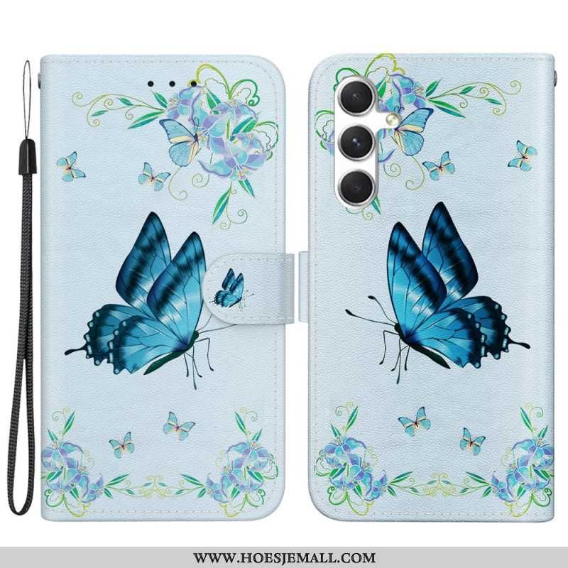 Obudowa Samsung Galaxy S24 Plus 5g Etui Na Telefon Niebieski Motyl I Kwiat Z Paskiem