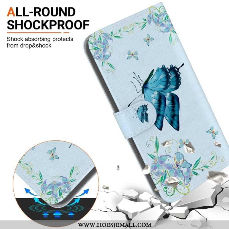 Obudowa Samsung Galaxy S24 Plus 5g Etui Na Telefon Niebieski Motyl I Kwiat Z Paskiem