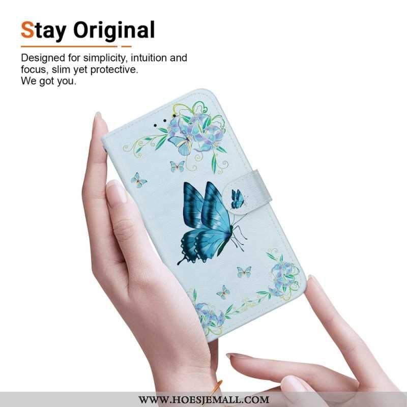 Obudowa Samsung Galaxy S24 Plus 5g Etui Na Telefon Niebieski Motyl I Kwiat Z Paskiem
