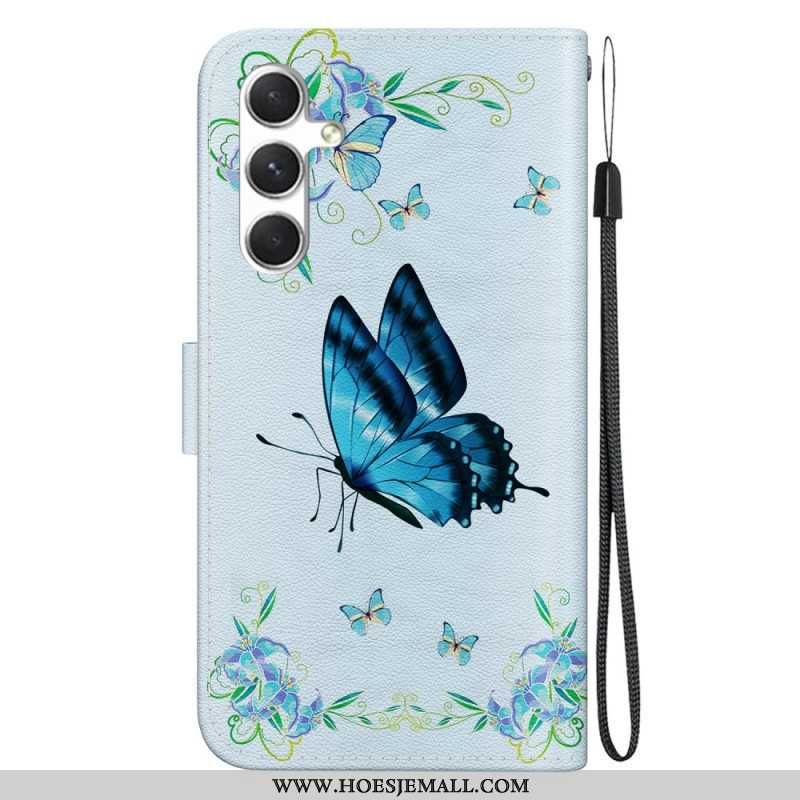 Obudowa Samsung Galaxy S24 Plus 5g Etui Na Telefon Niebieski Motyl I Kwiat Z Paskiem