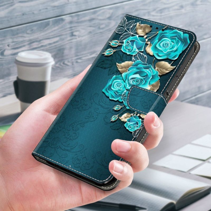 Skórzany Futerał Samsung Galaxy S24 Plus 5g Etui Na Telefon Niebieskie Róże