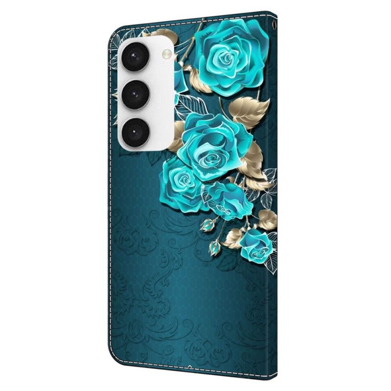 Skórzany Futerał Samsung Galaxy S24 Plus 5g Etui Na Telefon Niebieskie Róże