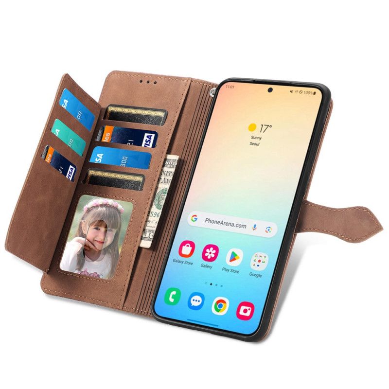Skórzany Futerał Samsung Galaxy S24 Plus 5g Etui Na Telefon Portfel I Koronkowy Pasek