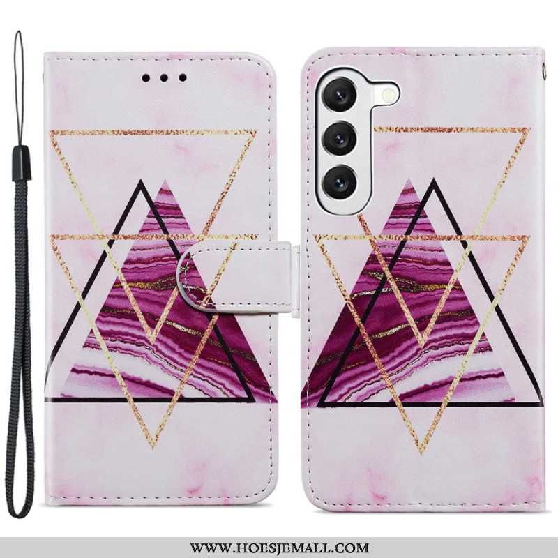 Skórzany Futerał Samsung Galaxy S24 Plus 5g Etui Na Telefon Trójkolorowy Marmur Z Paskiem