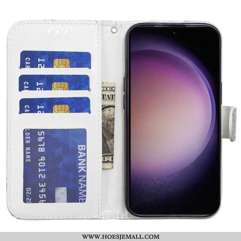 Skórzany Futerał Samsung Galaxy S24 Plus 5g Etui Na Telefon Trójkolorowy Marmur Z Paskiem