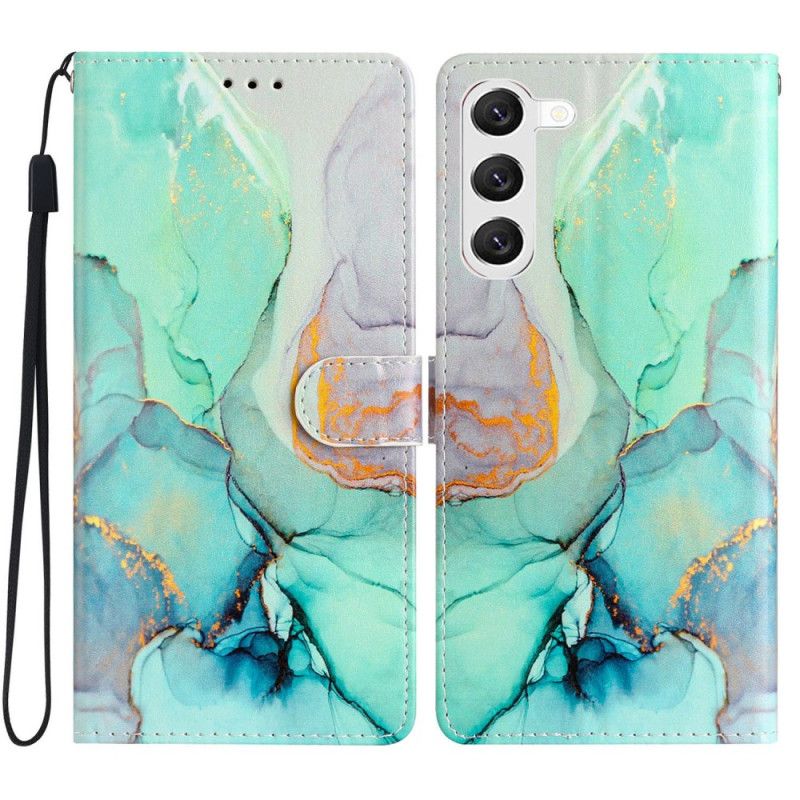 Skórzany Futerał Samsung Galaxy S24 Plus 5g Etui Na Telefon Zielony Marmur Ze Smyczą