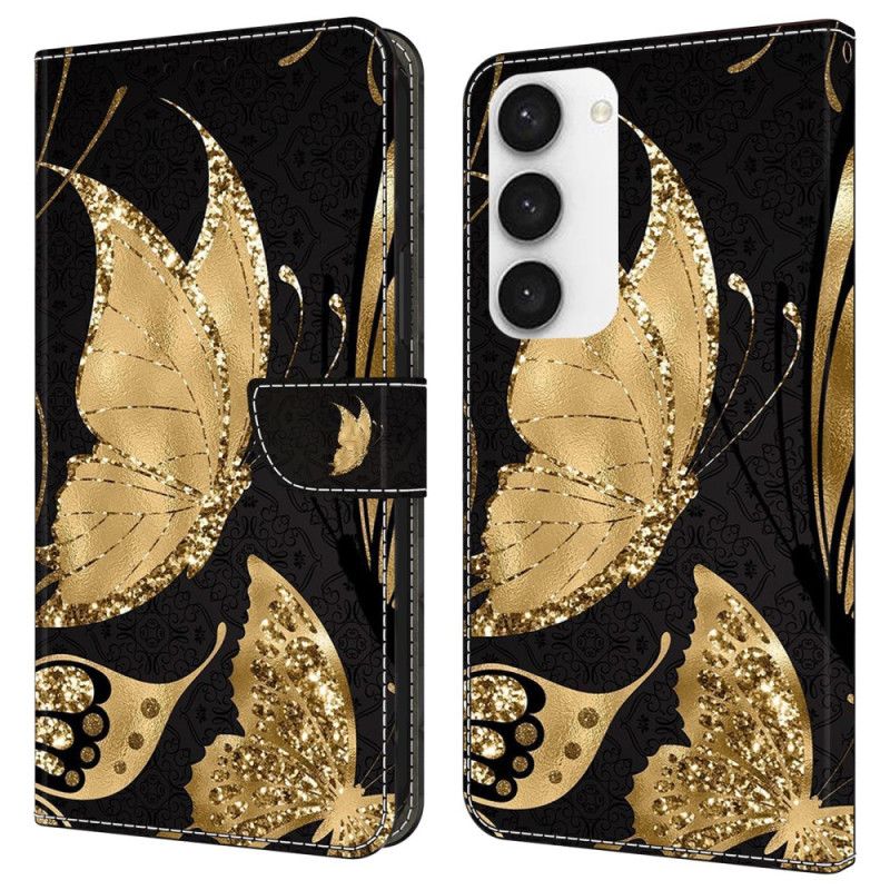 Skórzany Futerał Samsung Galaxy S24 Plus 5g Etui Na Telefon Złoty Motyl