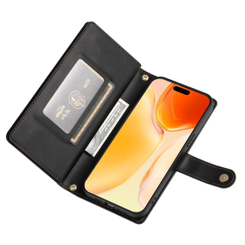 Etui Folio Do iPhone 17 Portfel Z Kieszenią Na Zamek I Paskami