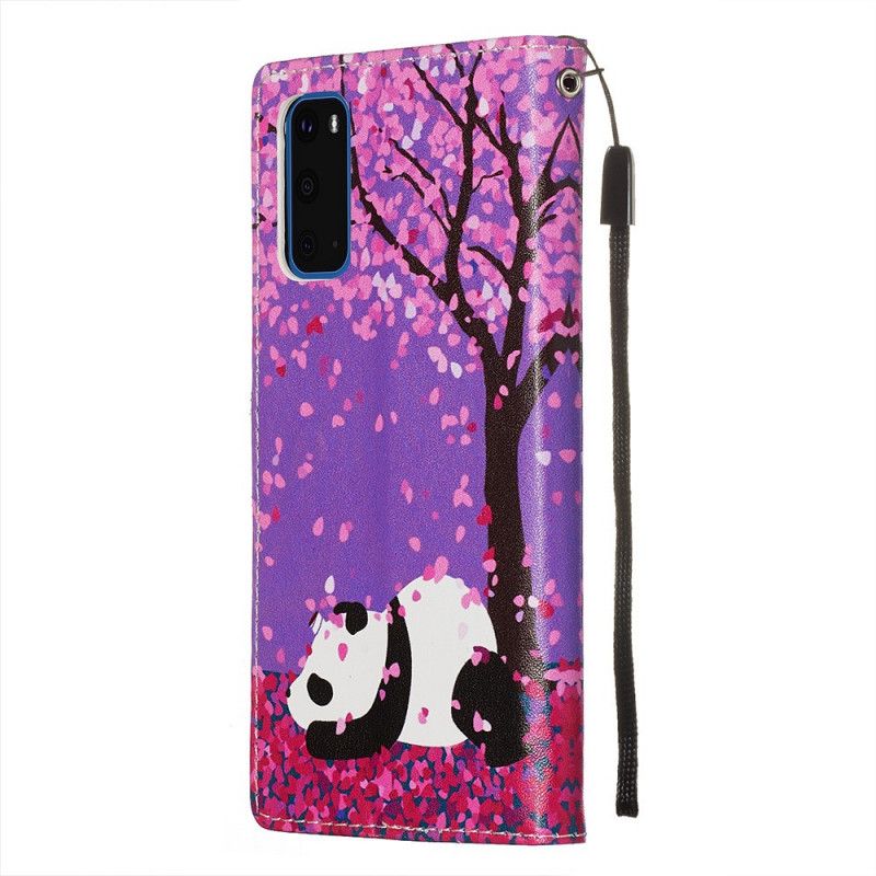 Skórzany Futerał Samsung Galaxy S20 Etui na Telefon Chińska Panda Drzewna