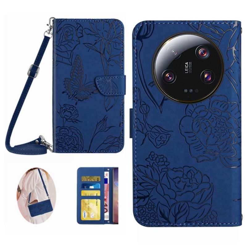 Obudowa Xiaomi 14 Ultra Etui Na Telefon Nadruk W Kształcie Motyla Z Paskiem