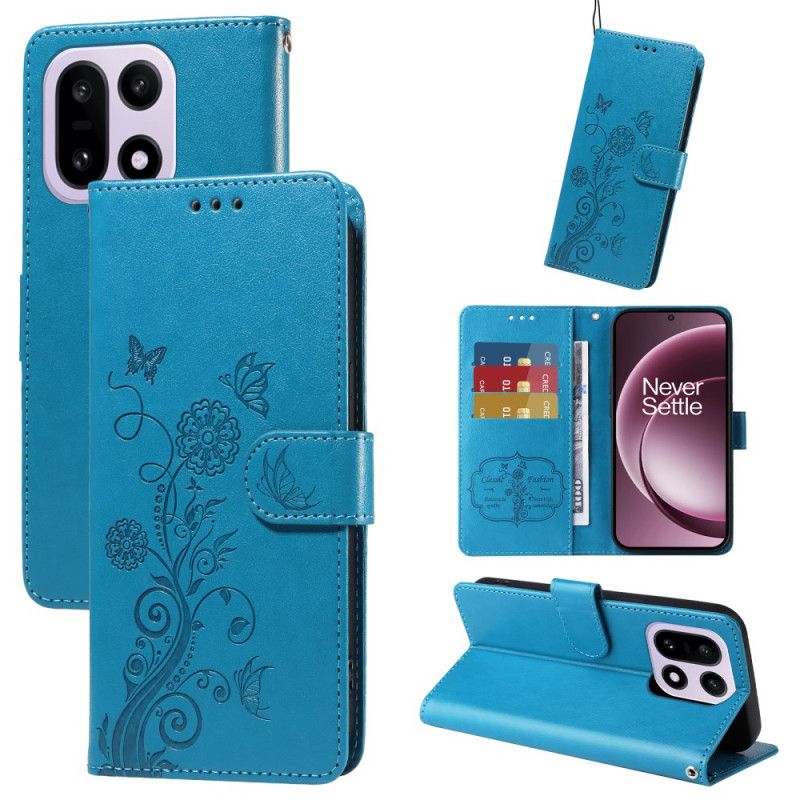 Skórzany Futerał Oneplus 15 Etui Na Telefon Kwiatowy Motyl