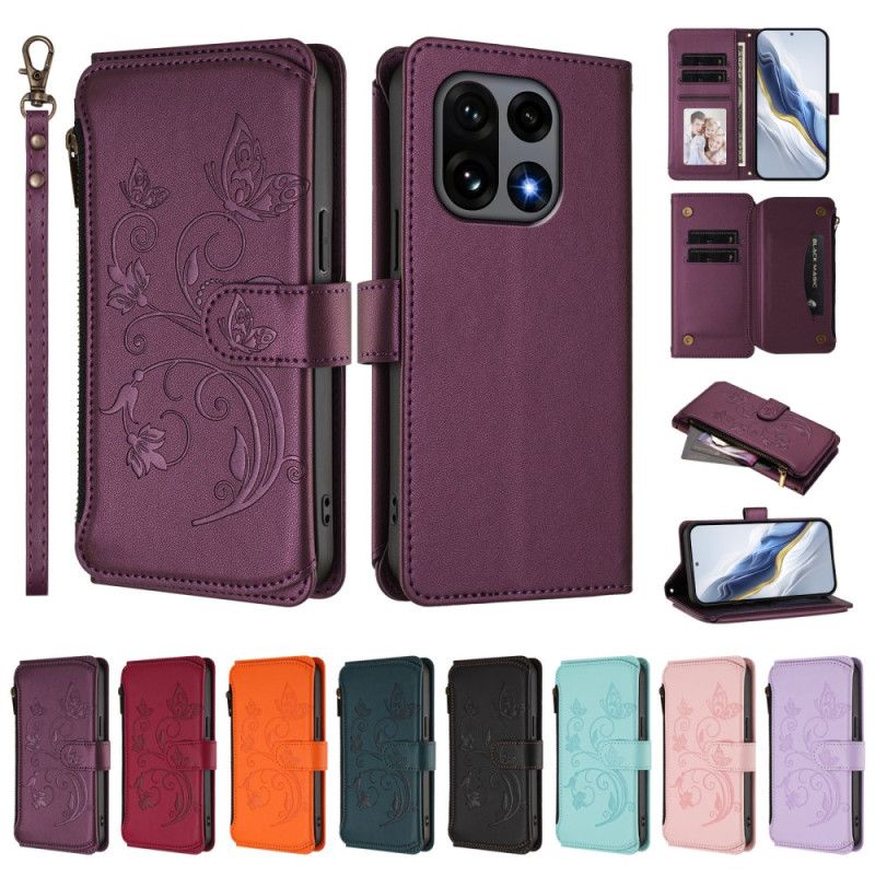 Skórzany Futerał Oneplus 15 Etui Na Telefon Portfel Z Kwiatowym Wzorem I Paskiem