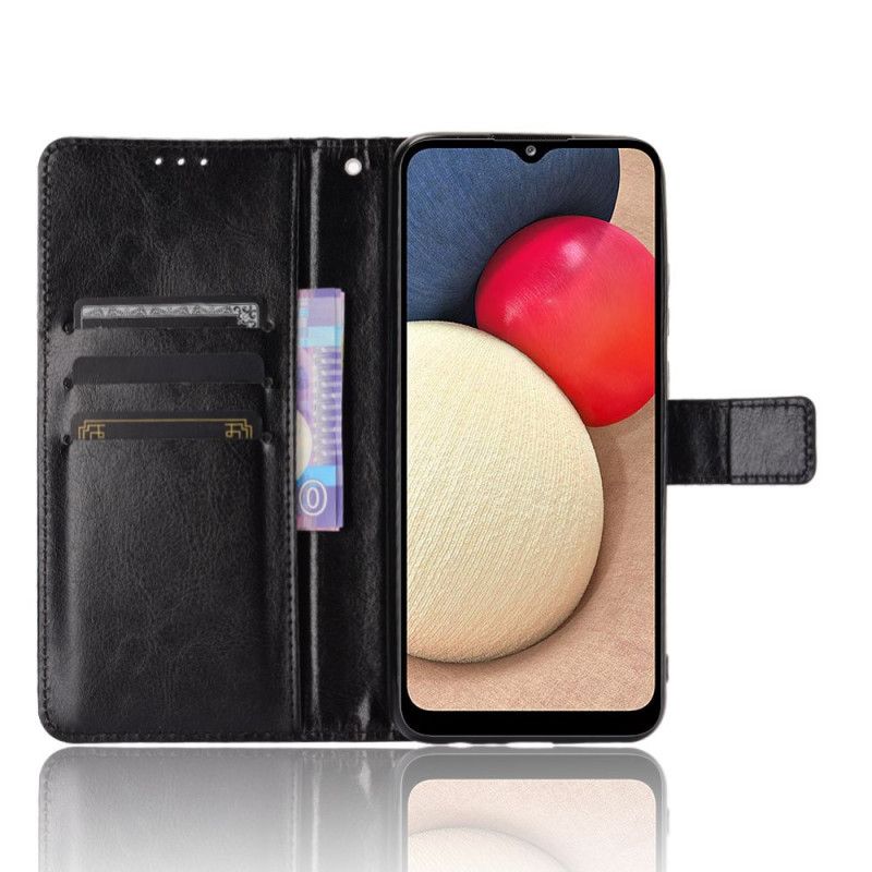 Etui Folio Samsung Galaxy A02s Czerwony Czarny Efektowna Sztuczna Skóra