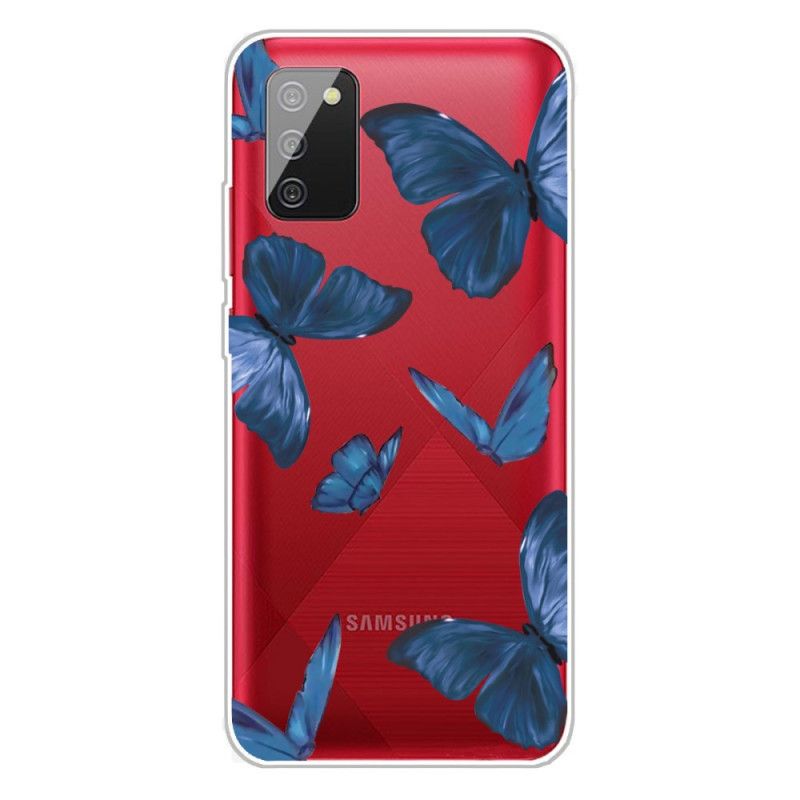 Etui Samsung Galaxy A02s Ciemnoniebieski Różowy Dzikie Motyle Etui Ochronne
