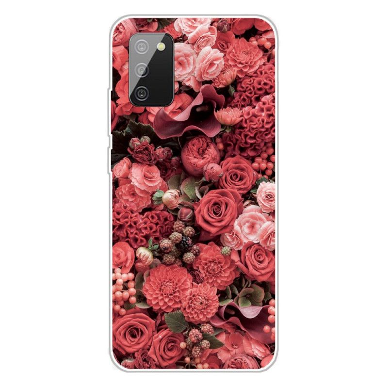 Etui Samsung Galaxy A02s Różowy Czerwony Intensywne Kwiaty
